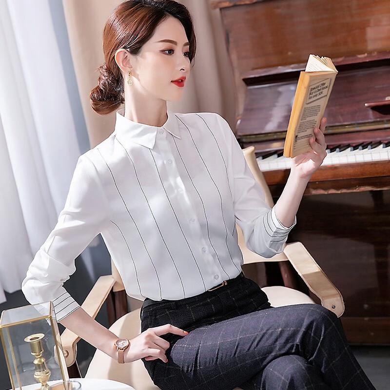 Trollman Women s Striped Long-Sleeve Professional Shirt M