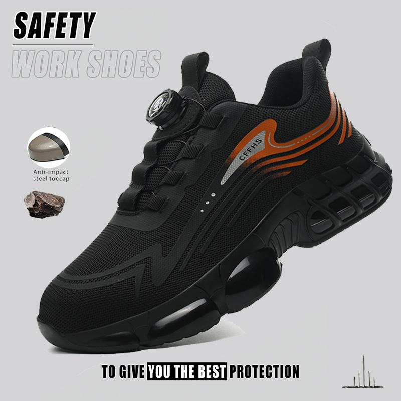 Men Breathable Work Sneakers Safety Steel Toe Slip Resistant Wear-resisting Boots Indestructible Safety Shoes for Work as Hiking