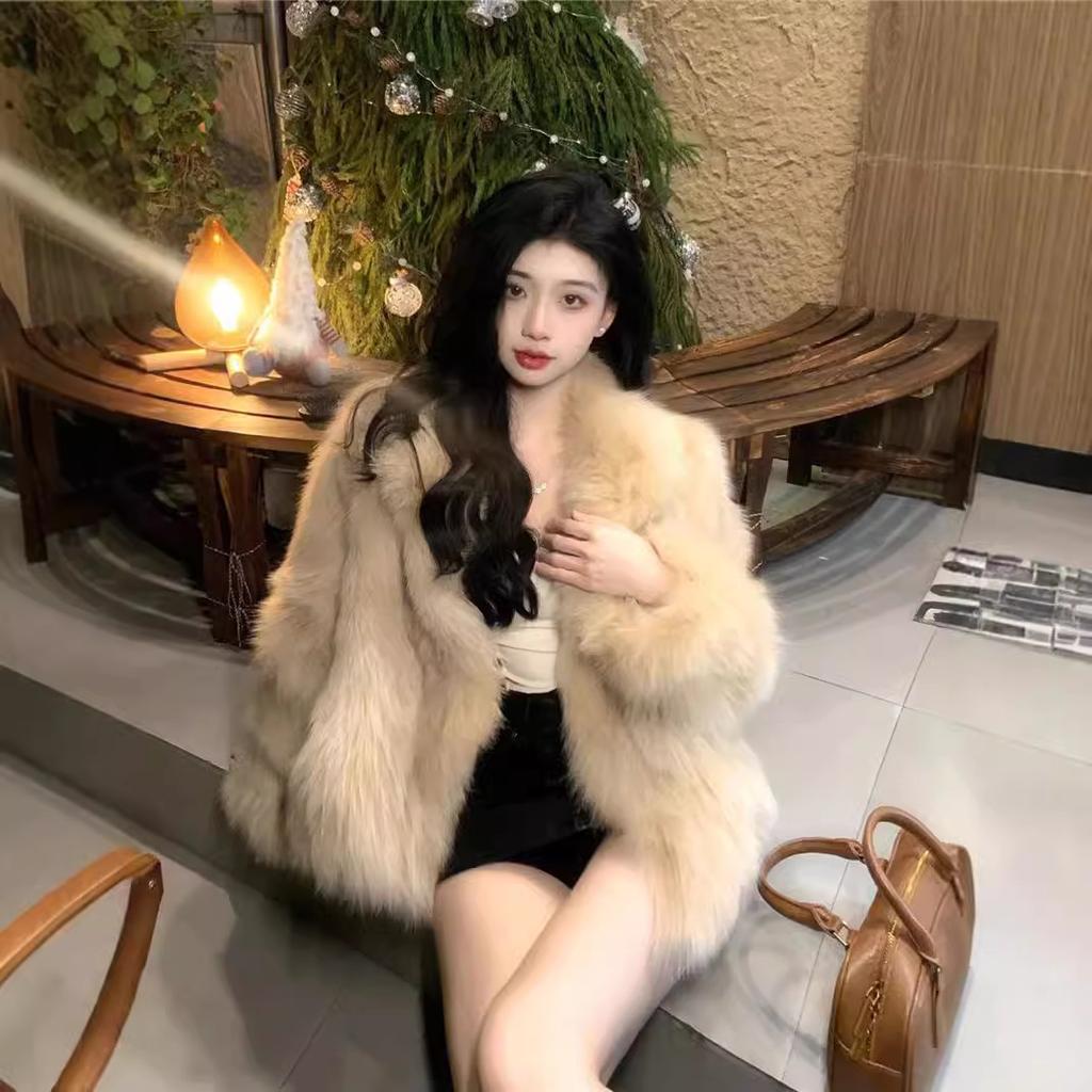 Pelzjacke Damen Stehkragen Kurz Imitation Fuchspelz Top 2024 Neue Plüsch Damenbekleidung Jung