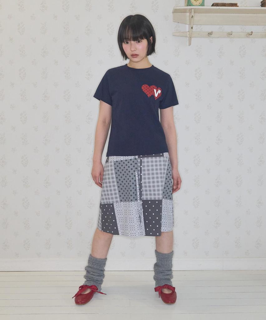 VIDEO JOCKEY Double Heart T-Shirt [Navy]