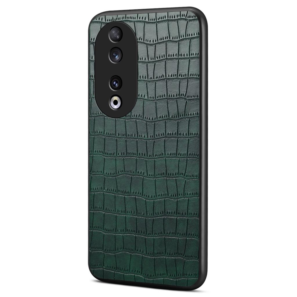 For Honor 90 Back Case Leather Coated PC+TPU Crocodile Texture Shock Absorbing Phone Shell