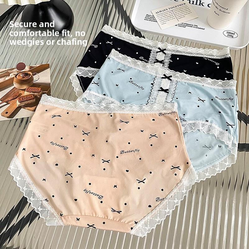 Damen Frühling und Herbst Spitze Floral Baumwolle Bequem Antibakteriell Unterteil Hüftfrei Mittelhoch Taillierte Unterwäsche