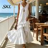 Women Dress Women's Sleeveless Summer Long Tank Dress, V Neck Tiered Layered Lotus Leaf Skirt Ruffle Maxi Casual Loose Flowy Beach Sundress