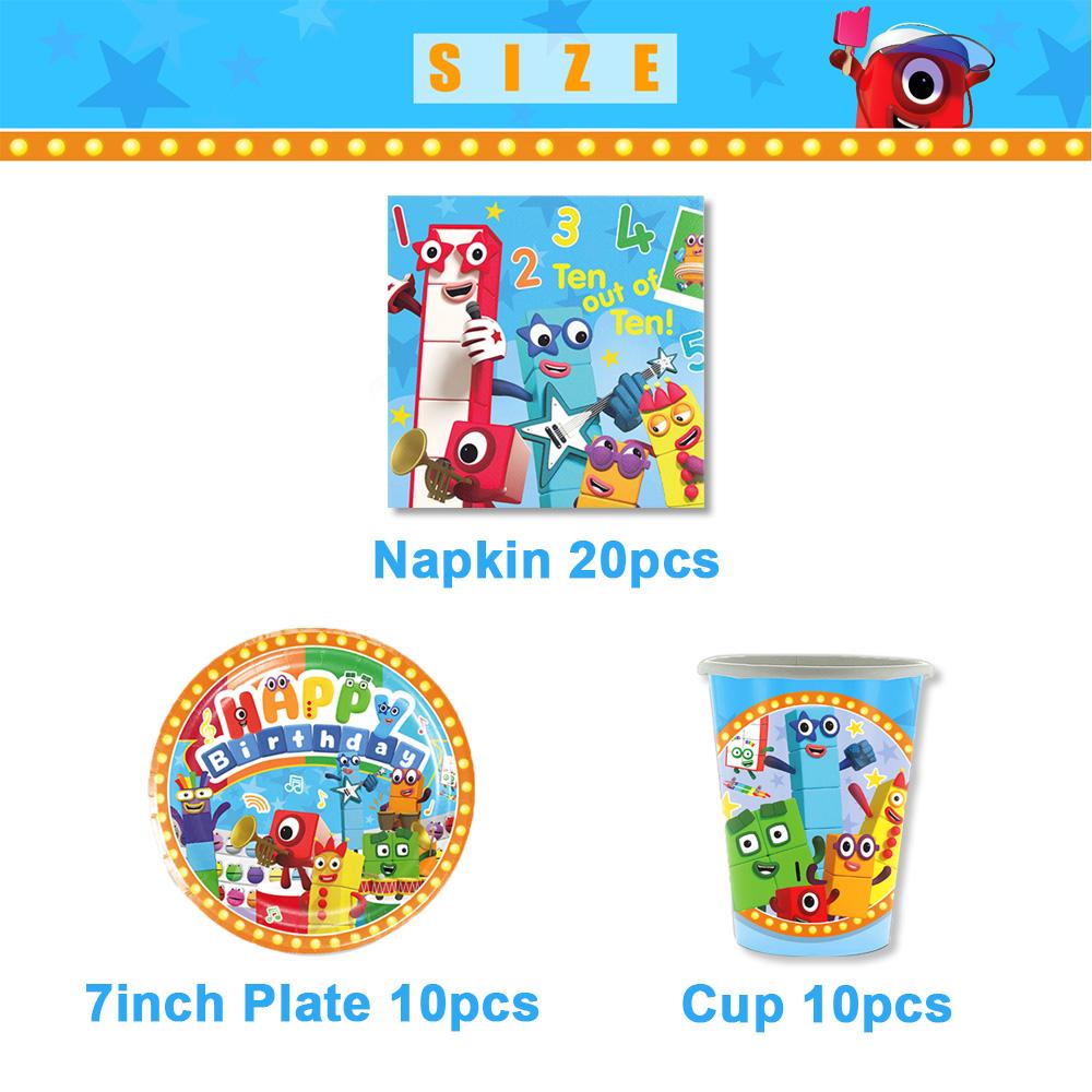 Cartoon Blocked Number Theme Birthday Party Decoration Building Background Plate Cup Balloon Backdrop Photography Prop Kid Gifts