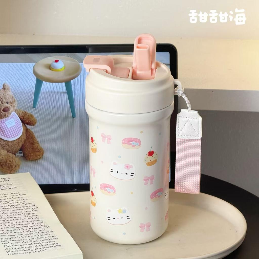 New Water Cup Stainless Steel Straw Thermos Cup Cartoon High Value Student Large Capacity Cup Ins Wind
