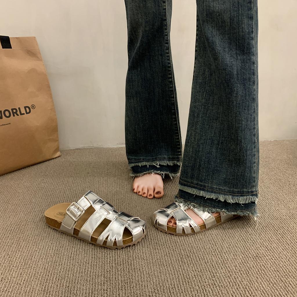 Fashion Slippers Women Summer Shoes Pantofle Slides Cover Toe Loafers Fretwork Heels Platform 2025 Rubber Loafers Shoes Ladies' Slippers