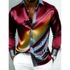 Luxury Men's Satin Long Sleeved Shirt, 3D Printed with Artistic Patterns, Comfortable Casual Vacation Collar Shirt