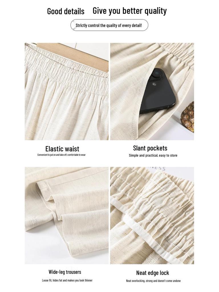 Women's Summer Linen Wide-Leg Pants - Loose, Floor-Length, Casual Fit