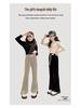 Girls' Black Plus Velvet Straight-Leg Sweatpants - New Autumn/Winter 2025 for Junior High Students
