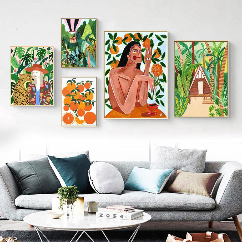 Girl Llamas Leopard Tiger Orange Vintage Tribe Posters And Prints Wall Art Canvas Painting Wall Pictures For Living Room Decor No Frame