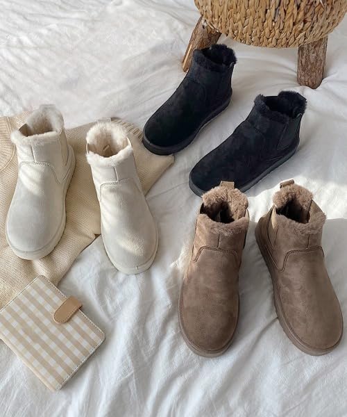 Missmo Sheepskin Boa Snow Short Boots with Side Gore and Fleece Low Flat Comfortable To Walk Thick Furry Work Cold Winter Boots Size Women's Boots,