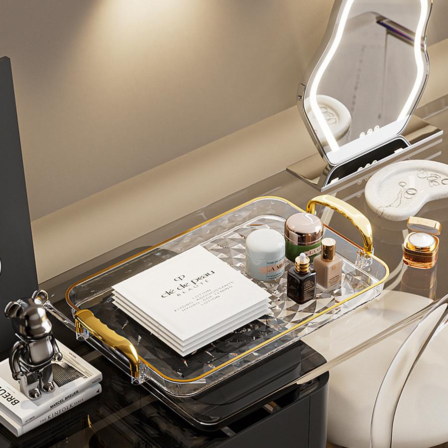 Clear Plastic Storage Tray Large Capacity Dessert Fruit Tray Plate Double Handle Jewelry Decorative Tray Home Kitchen Organizer