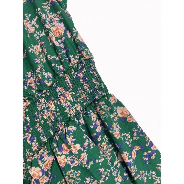 Women Summer Puff Sleeve High Waist Floral Midi Vacation Print Long Comfortable Lightweight High Recognition Elegant with Flattering Chic Dress