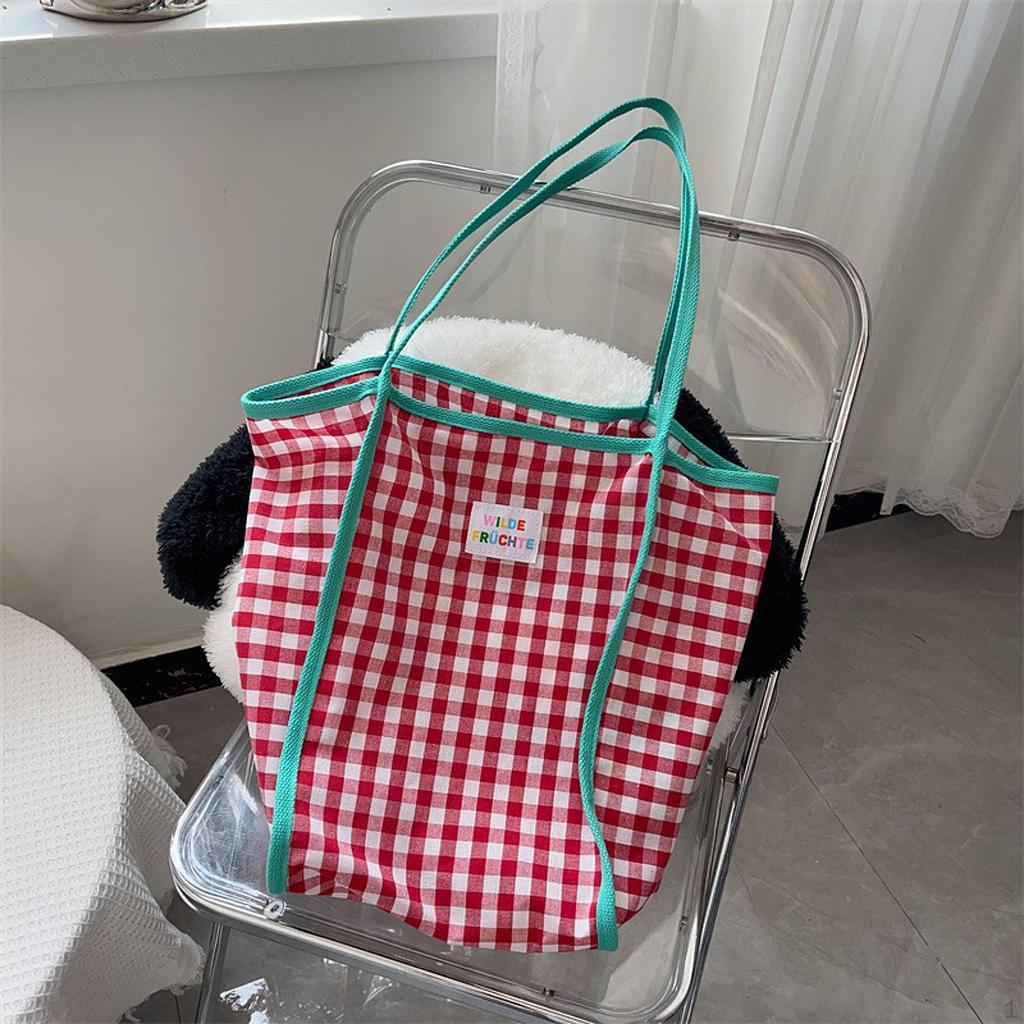 Women Shoulder Bag Checkered Pattern Casual Shopping for Work Outdoor Spring