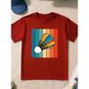 European Sizes Boys' and Teens' T-Shirt with Fun Vintage Style "Badminton Shuttlecock and Colorful Stripes Background" Print