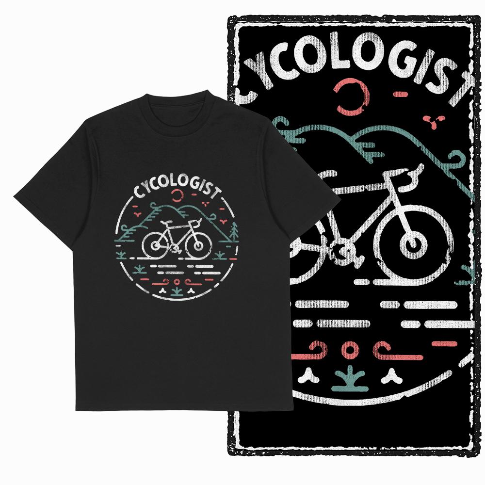 Summer Men's Mountain Bike Letter Printed Round Neck T-shirt 100% Pure Cotton Cool Black Riding High-quality Short Sleeved Shirt