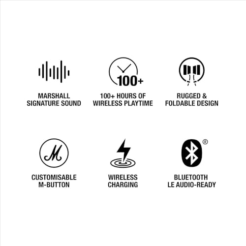 Marshall Major V Wireless On-Ear Headphones, Black, Bluetooth, 100 Hours of Playtime, Qi Charging, and Call Support [Official Japanese Product]