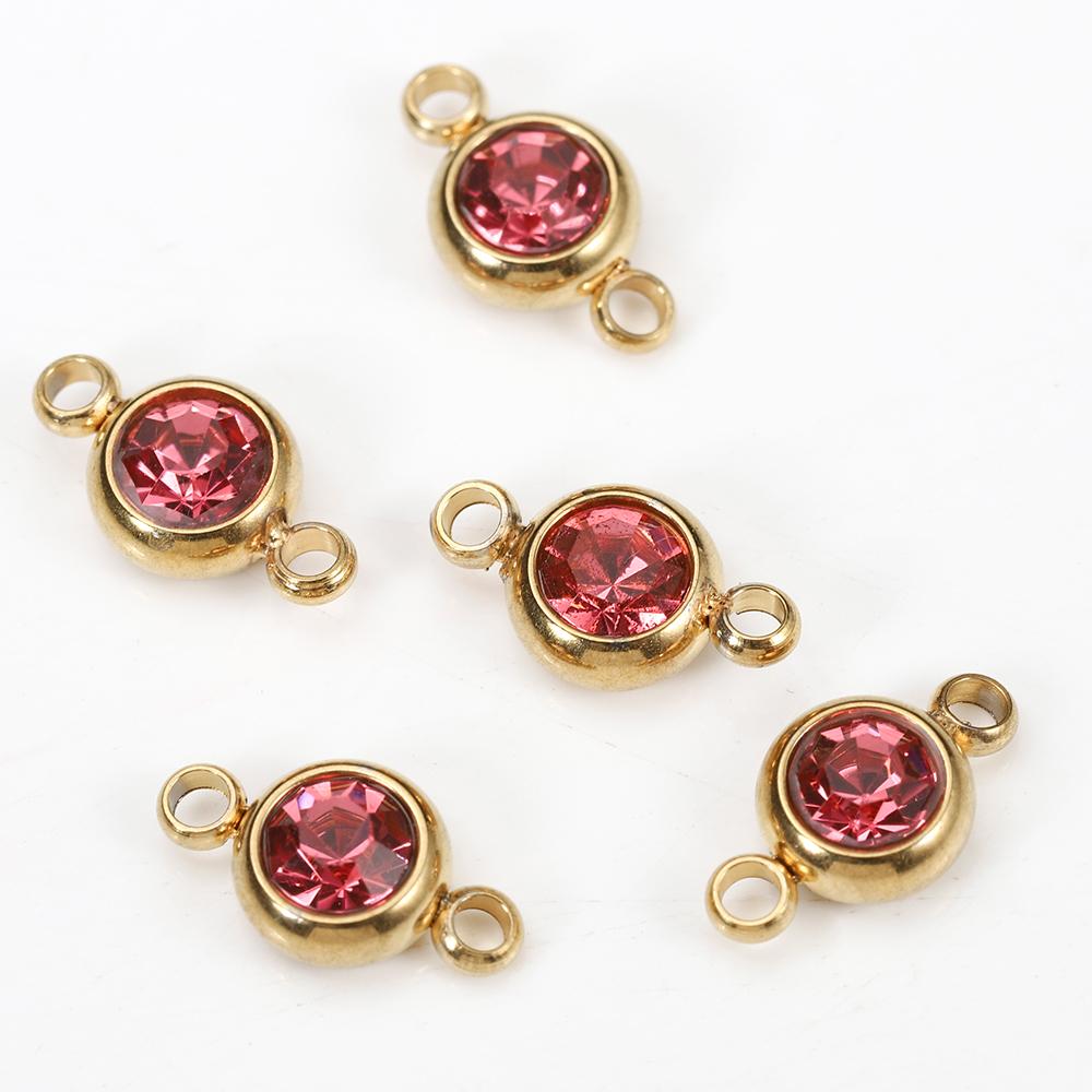 10pcs 6mm Stainless Steel Crystal Rhinestone Beads Gold Color Birthstones Charms Pendants for Bracelet Jewelry Making Crafts DIY