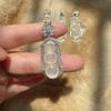 Chinese Style White Chalcedony Lucky Bean Pendant Necklace with Silver Plated Diamond Clavicle Chain
