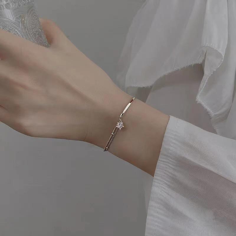 Star Zircon Double-Layer Bracelet: Fashionable Forest Style Gift for Women