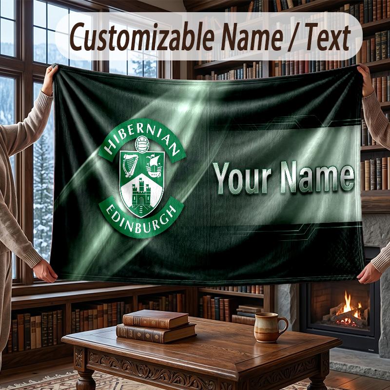 Custom Name Flannel Throw Blanket Hibernian FC Pattern Warm Home Decoration