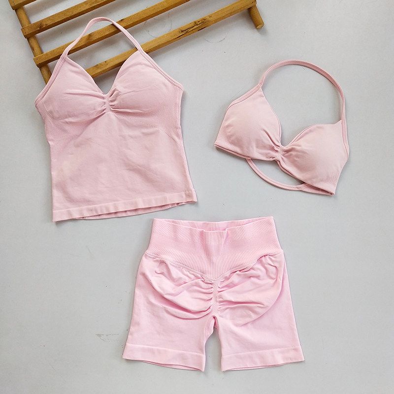 Neck Beauty Back Yoga Suit DF Sports Vest European and American Internet Celebrity Exaggerates Hips Shorts Training Peach Workout Clothes Women