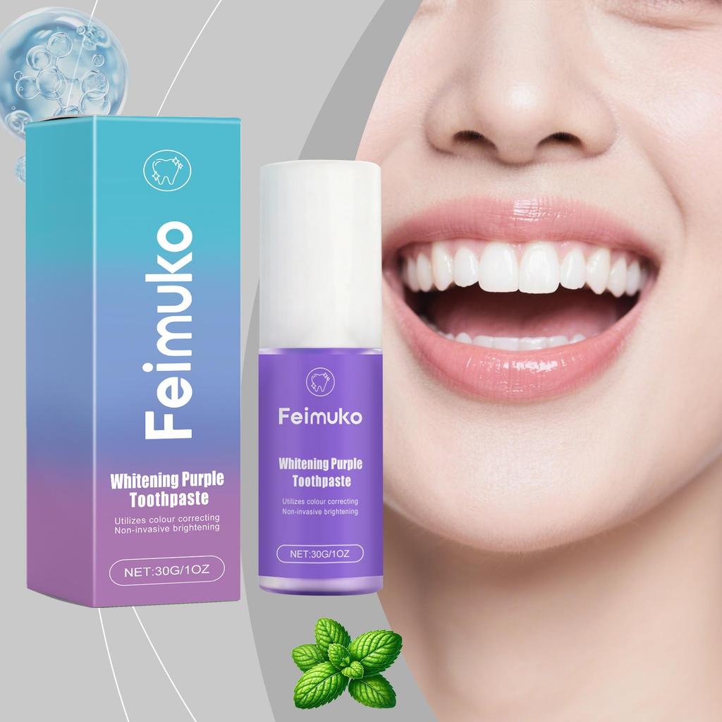 Purple Bleaching Toothpaste Teeth Color Correction Deep Cleaning Stain-Lifting Gum-Nourishing Care Enamel-Repairing Formula