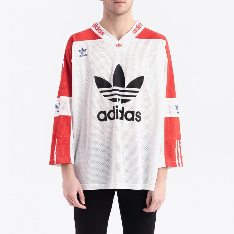 adidas Originals Blueliner Trefoil Mesh Three-Quarter Sleeve T-Shirt Men Tops White Red FM1586