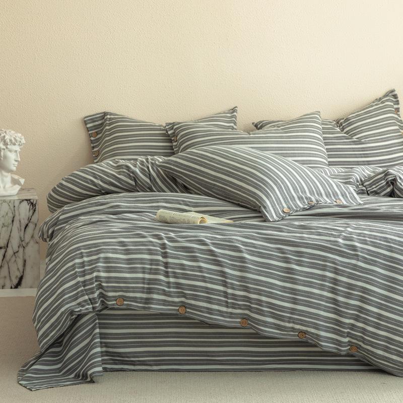 European Style Retro Crinkled Gauze Linen Button-Up Set - Machine Washable, Ideal for Naked Sleep with Fitted Sheet.