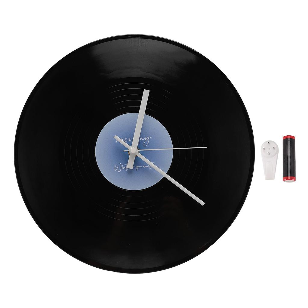 Wall Clock 12 Inch Retro Round Silent Battery Operated Wall Record Clock for Coffee Shop Living Room