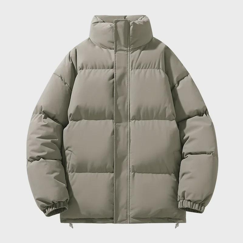 Chaqueta de Plumas de Invierno para Hombre con Cuello Alto y Corte Holgado - Estilo Coreano, Color Sólido, Abrigo Cálido de Algodón para Parejas