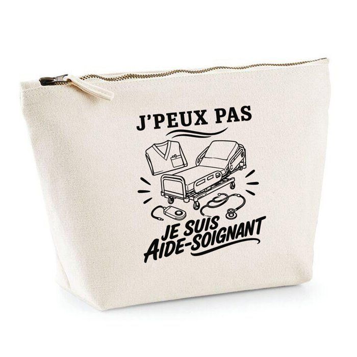 Trousse de toilette - PLANETEE - J’peux pas je suis Aide-soignant - 100% coton - 3 L - Fermeture zippée métal