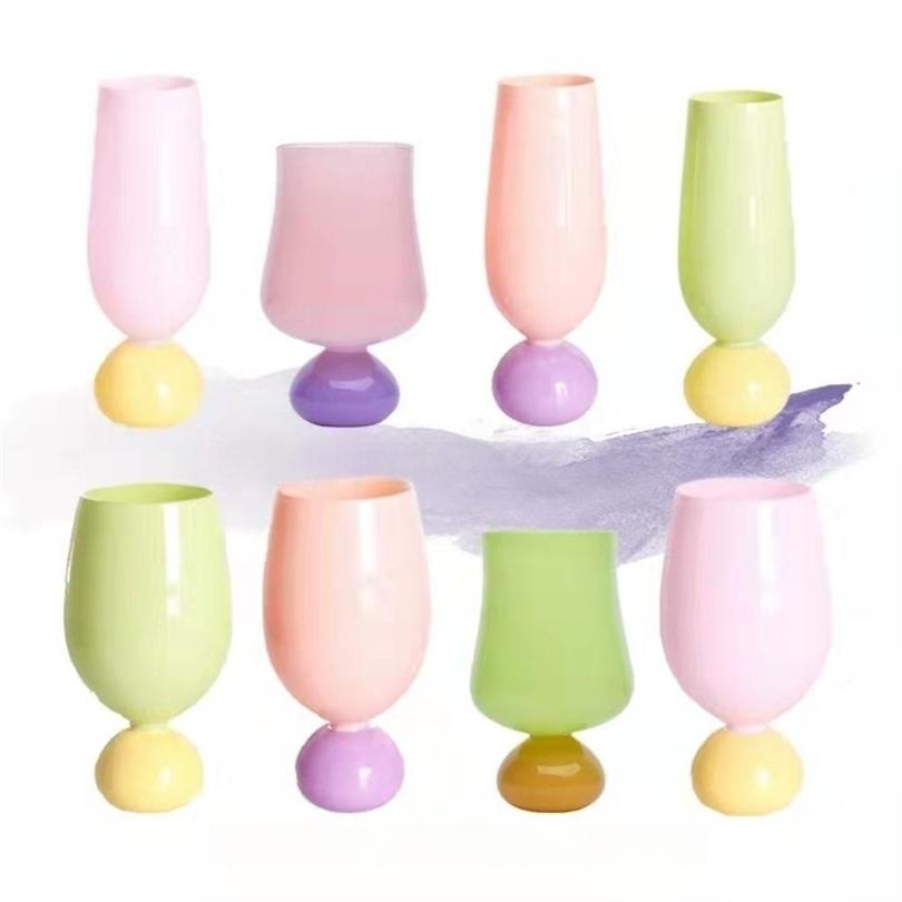 Modern Middle Ancient Cream Color Red Wine Glass Simple Tulip Fresh Ins Milk Drink Juice Cup Household Tall Water Cup