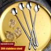 304 Stainless Steel Spoons Ice Cream Spoons Long Handle Coffee Spoons Stirring Spoons Golden Texture Teaspoon Kitchen Utensils