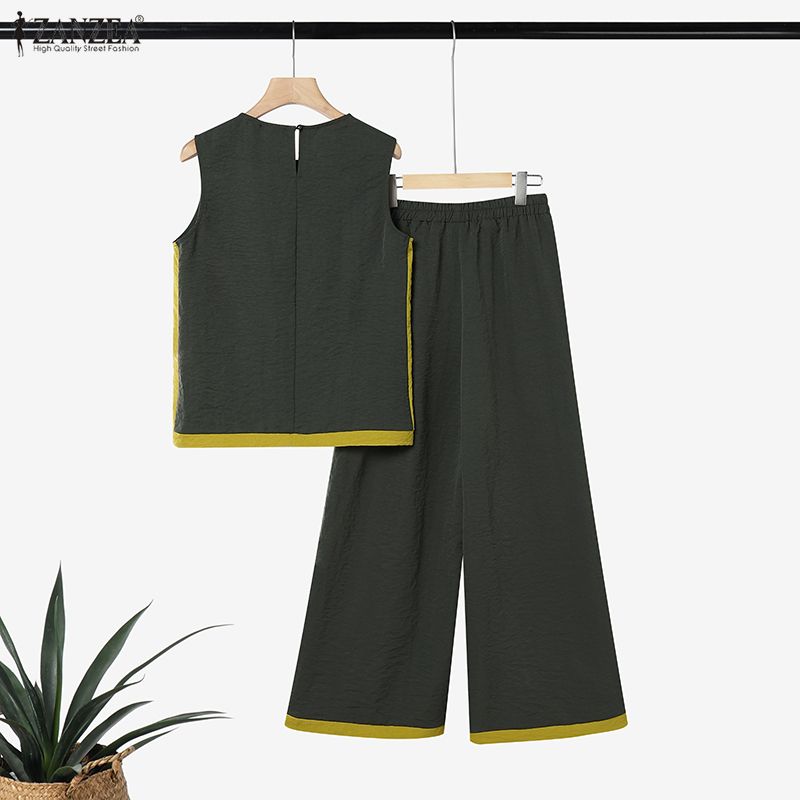 ZANZEA Women Sleeveless Vest Tops and Long Pants Casual Two Piece Suit Sets