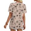 Women's Casual Fashion Round Neck Floral Printed Pleated Short Sleeve T,shirt Top