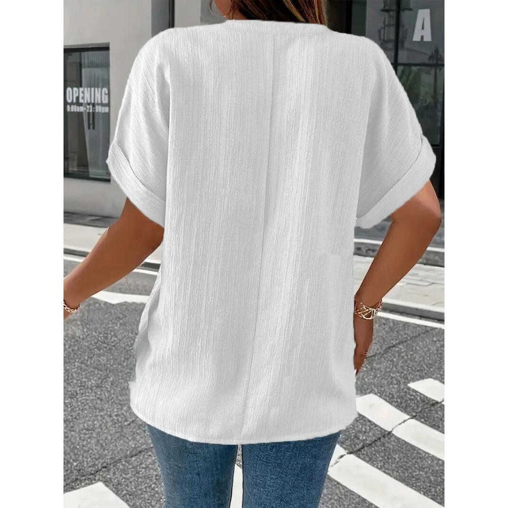 Moda Damska Wiosna i Lato Casualowa Jednolita Koszulka z Guzikami i Dekoltem V dla Kobiet