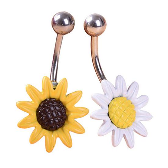 Sunflower Flower Bar Navle Barbell Ring Navle Piercing smykker