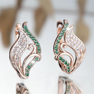 Cute Female White Green Zircon Stone Hoop Earrings Luxury Gold Color Wedding Jewelry For Women