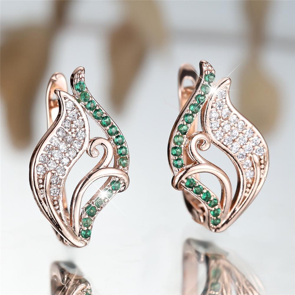 Schattige Dames Witte Groene Zirkonia Steen Oorbellen Luxe Gouden Kleur Bruiloft Sieraden Voor Vrouwen