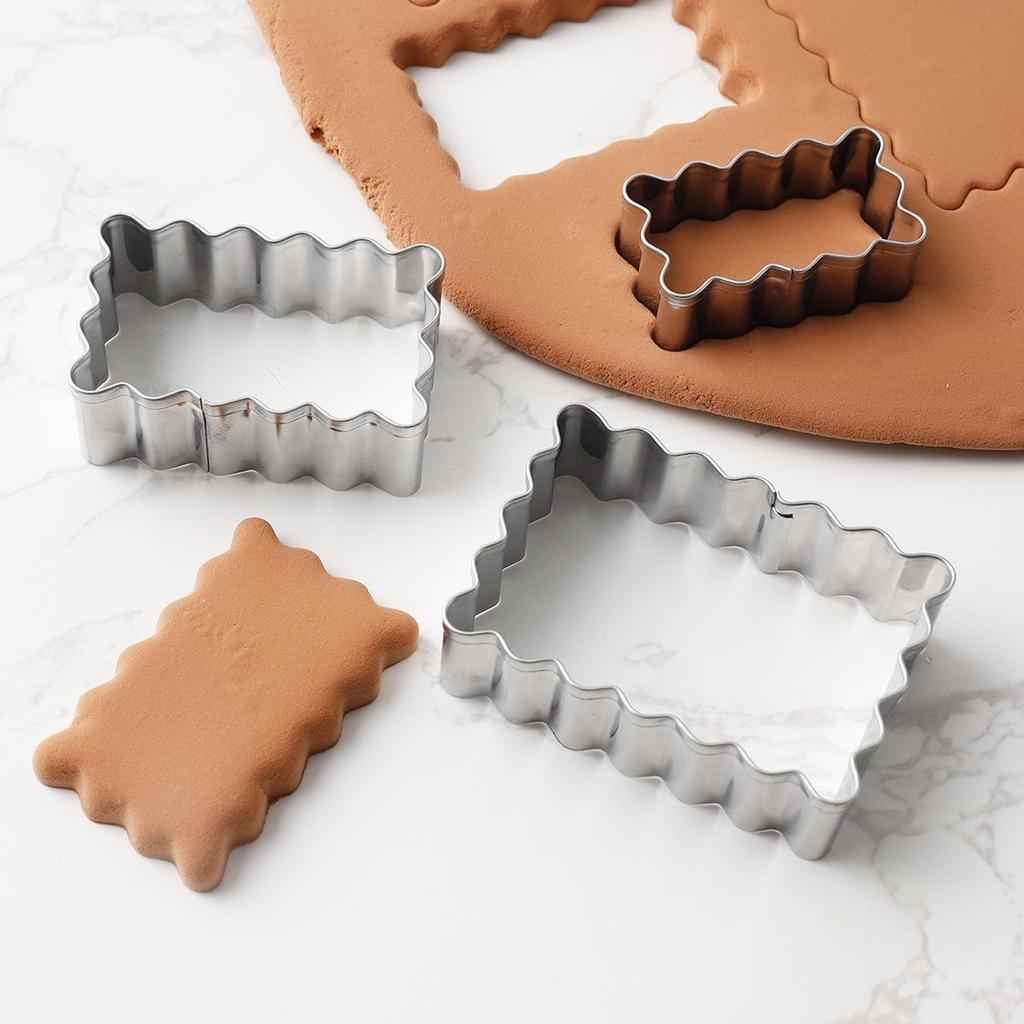 Stainless Steel Fondant Lace 3-Piece Cookie Cutter Set: Rectangular, Wavy Square, Mini Circle