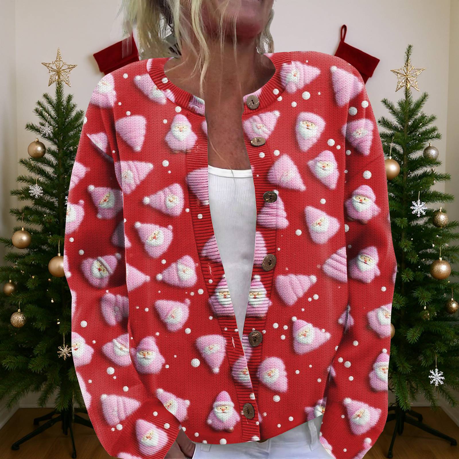 

Женский рождественский свитер Милый забавный рождественский свитер Осень и зима Свитер с длинным рукавом вязаный M киноварь