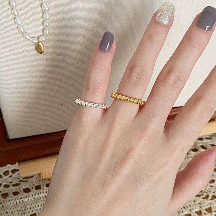 925 Sterling Silver Rings For Women Geometric Fine Jewelry Finger Adjustable Simple Gold Dots Ring For Party Birthday Gift