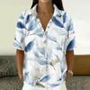 Women's Fashion Polo Collar Button Front Vintage Floral Print Loose Fit Short Sleeve T Shirt Linen Blend Casual Top