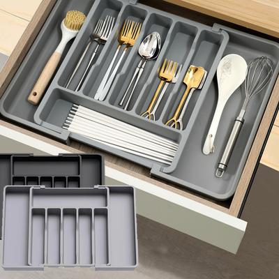 Expandable Kitchen  Plastic Storage Organizer Tray Spoon Chopstick Storage Rack Kitchen Drawer Storage Box