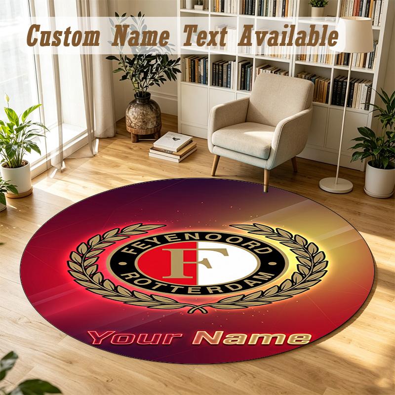 Round Rug Custom NameFeyenoord Pattern Non Slip Carpet Home Floor Decor