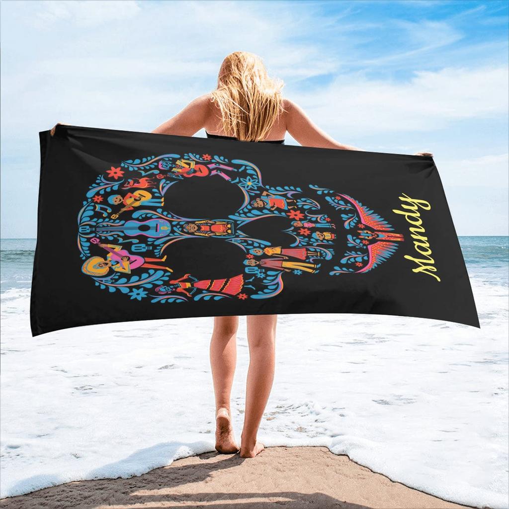 Schädel Strandtuch Mikrofaser Schnelltrocknend Strand Blumenmuster Reise Fitness Spa Damen Mädchen Blume Rose Schädel Große Strandtücher