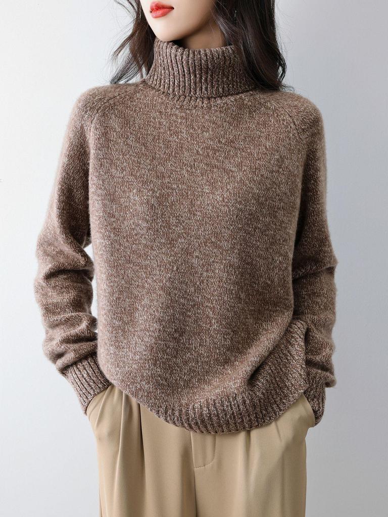 Women's 100% Pure Wool High Collar Raglan Sweater