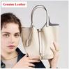 Genuine Leather Shoulder Bucket Bag Women Litchi Pattern Mini Basket Tote Soft Handbag Mommy Bride Wedding Bags with Lock