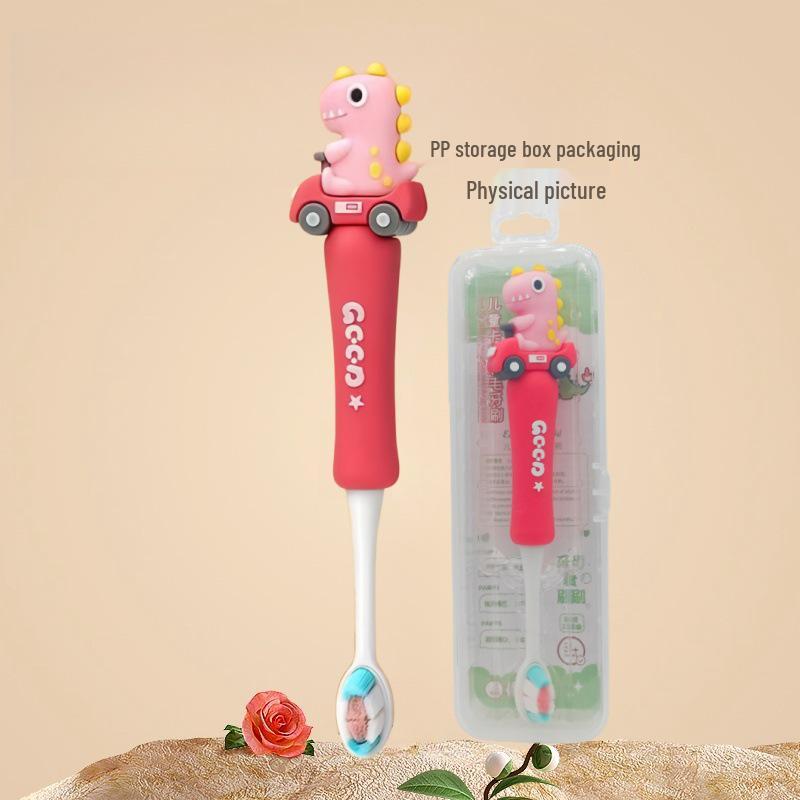 Children's Cartoon Dinosaur Toothbrush, Ages 3-12, with Cute Non-slip Handle & Soft Bristles for Gentle Oral Care